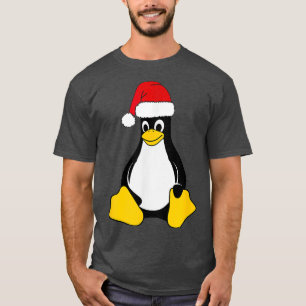 Linu Mascot Tu the Penguin Santa Hat Nerd Geek T-Shirt