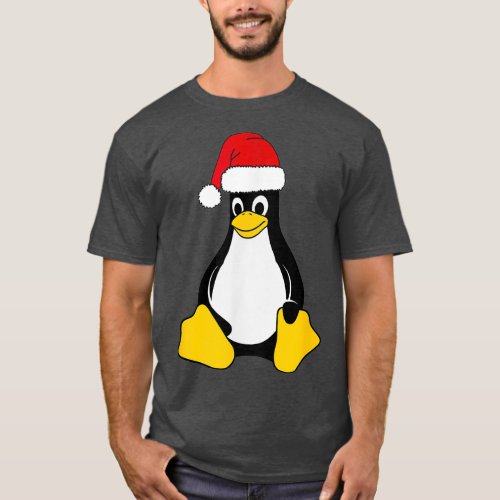 Linu Mascot Tu the Penguin Santa Hat Nerd Geek T_Shirt