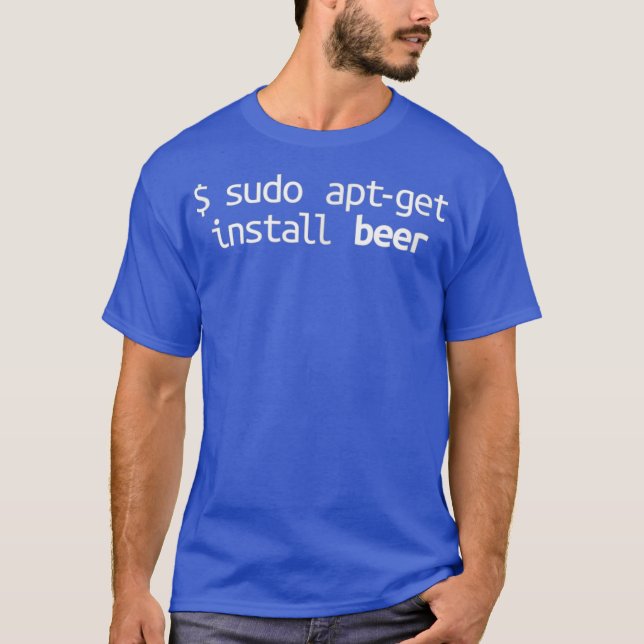 Linu  Sudo AptGet Beer Funny Linu Humor Tee (Front)