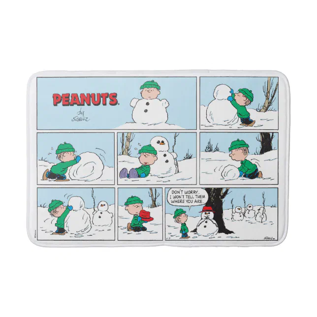 Linus Builds A Snowman Bath Mat Zazzle