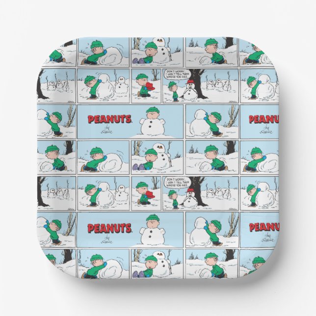 Linus Builds A Snowman Paper Plates (Front)