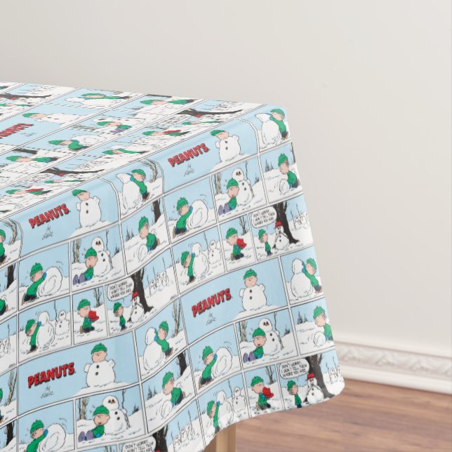 Linus Builds A Snowman Tablecloth (In Situ)