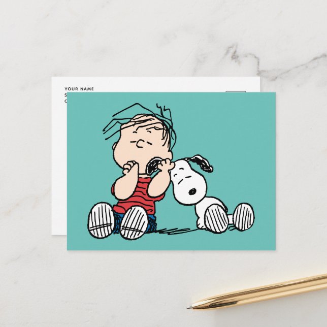 Linus Comforted With Snoopy's Ear Postcard | Zazzle