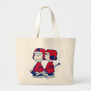 Linus & Lucy Ice Hockey Players Large Tote Bag