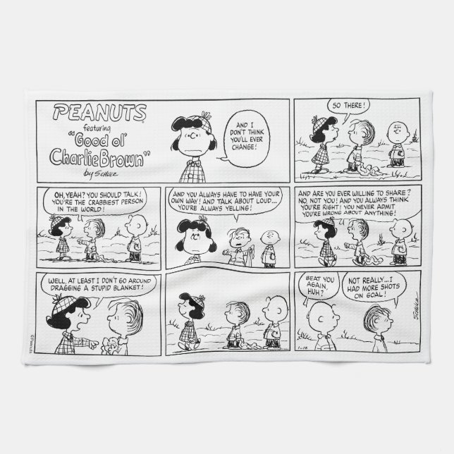 Linus Tells Lucy She's Crabby Kitchen Towel (Horizontal)