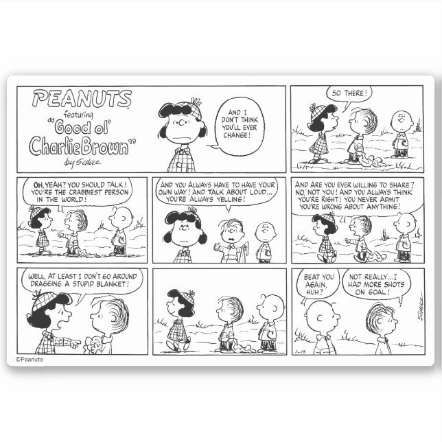 Linus Tells Lucy She's Crabby Sticker (Front)