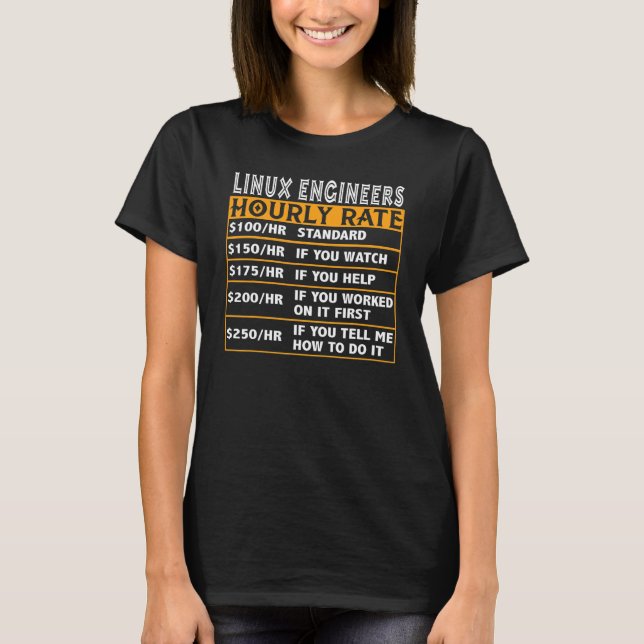 Linux Engineer Hourly Rate Unix Geek Cloud Program T-Shirt (Front)