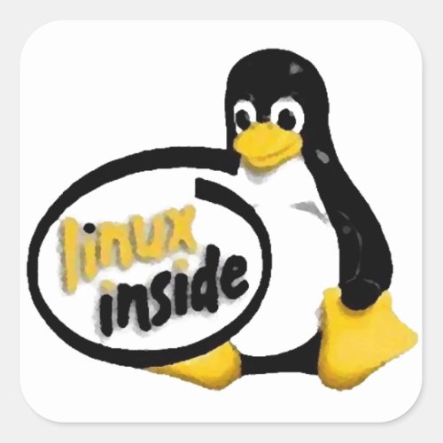 LINUX INSIDE Tux the Linux Penguin Logo Square Sticker
