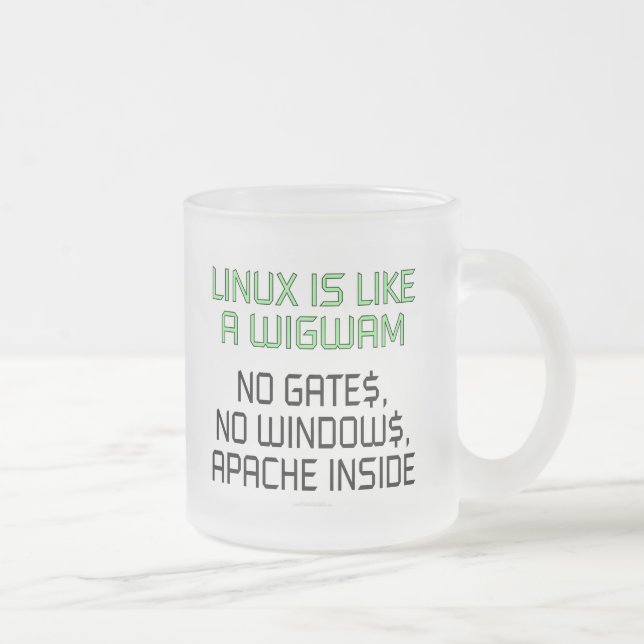 Linux is like a wigwam. No gates, no windows... Frosted Glass Coffee Mug (Right)