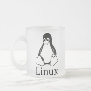 Linux Logo w/ Tux the Linux Penguin Frosted Glass Coffee Mug