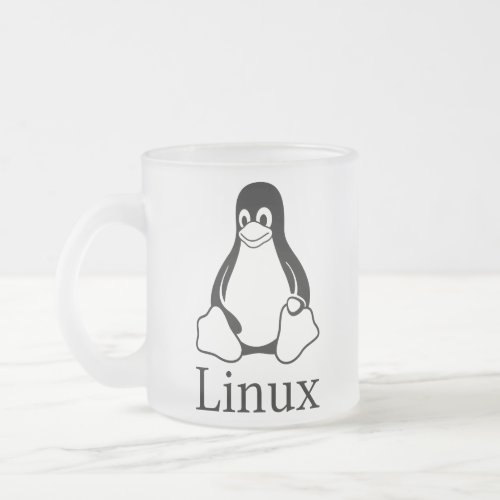 Linux Logo w Tux the Linux Penguin Frosted Glass Coffee Mug