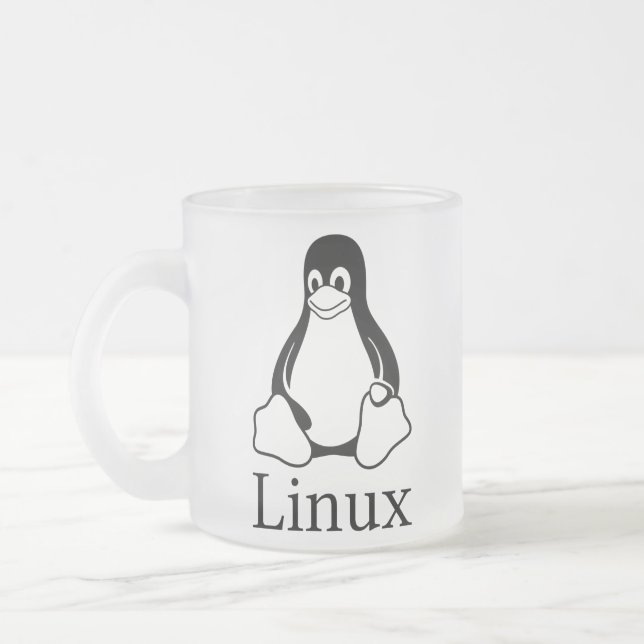 Linux Logo w/ Tux the Linux Penguin Frosted Glass Coffee Mug (Left)