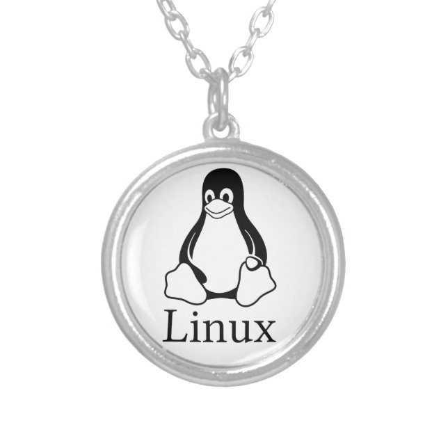 Linux Logo w/ Tux the Linux Penguin Silver Plated Necklace (Front)