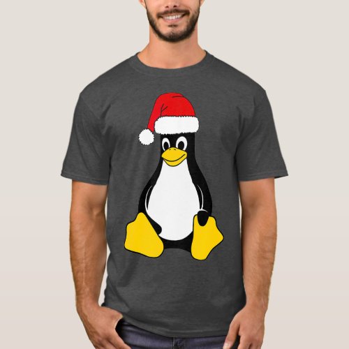 Linux Mascot Tux the Penguin Santa Hat Nerd Geek T_Shirt
