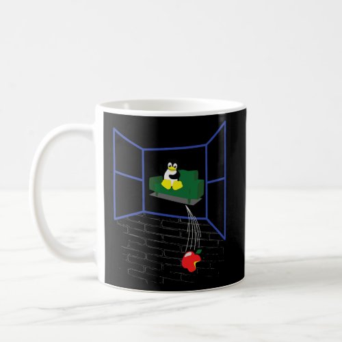 Linux Penguin Throws an Apple Through the Window F Coffee Mug