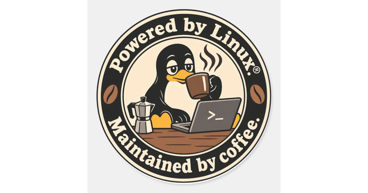 Peguin Sticker Linux Penguin Tux and coffee Classic Round Sticker | Zazzle