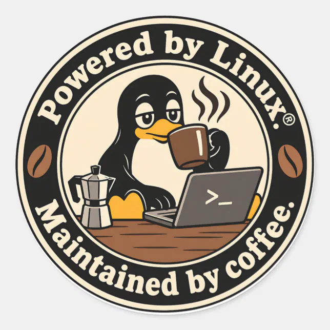Peguin Sticker Linux Penguin Tux and coffee Classic Round Sticker | Zazzle