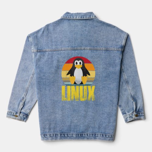Linux Retro Vintage Penguin Nerd Heaven Geek Codin Denim Jacket