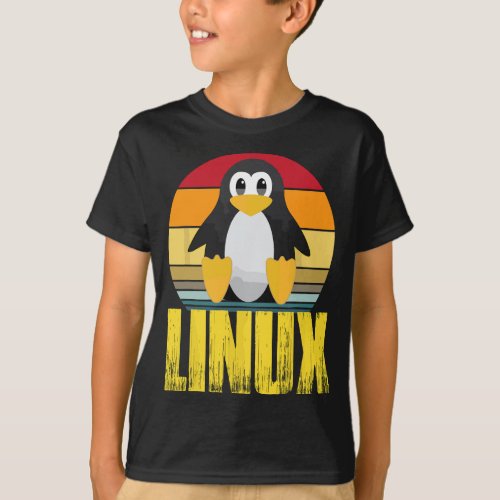 Linux Retro Vintage Penguin Nerd Heaven Geek Codin T_Shirt