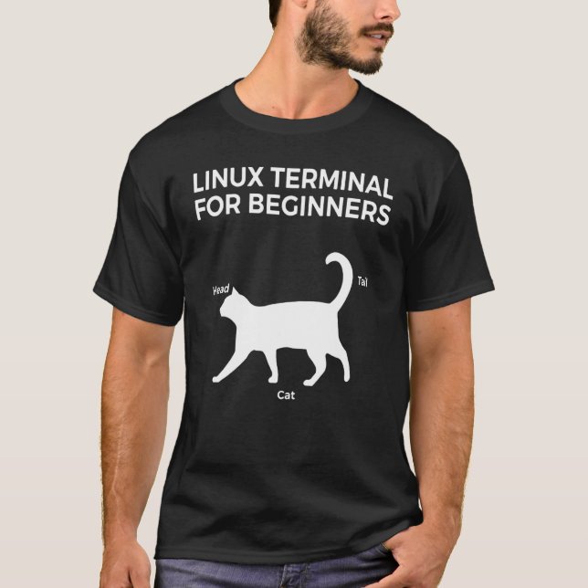 Linux Terminal For Beginners Funny Cat T-Shirt (Front)