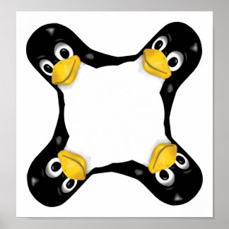 LINUX TUX 4 HEADS POSTER