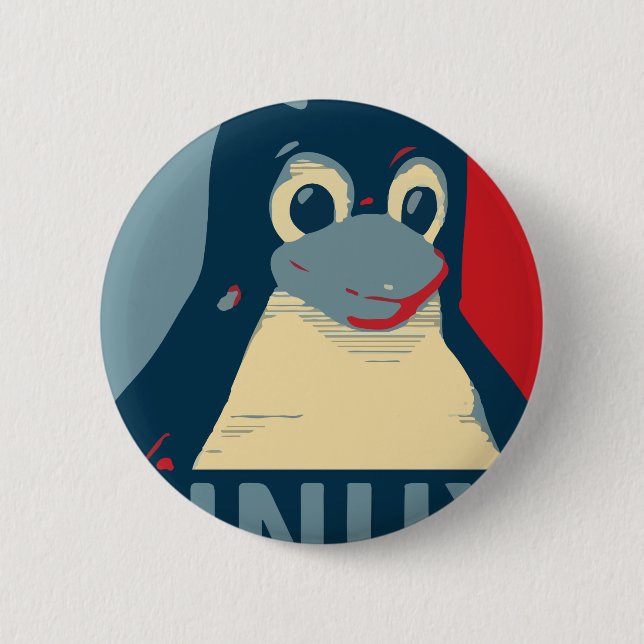 Linux Tux penguin poster head red blue Button (Front)