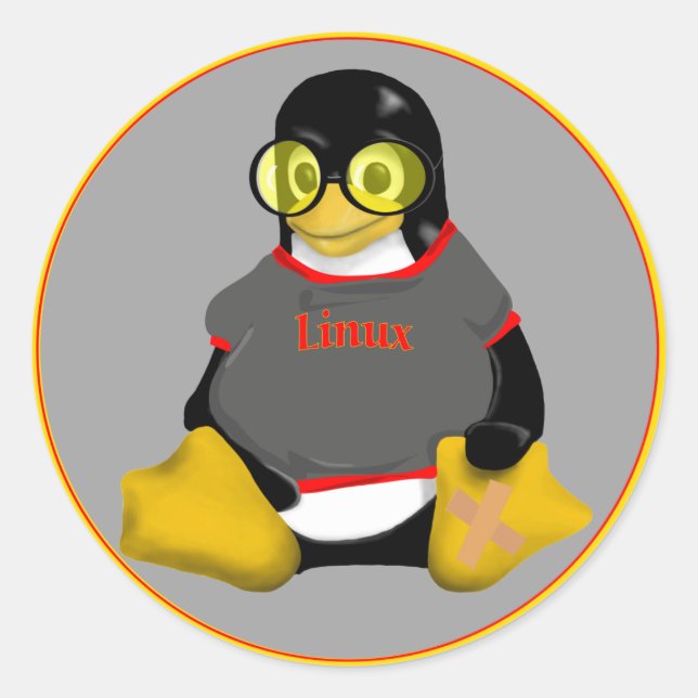 LINUX TUX SUN GLASSES 1 CLASSIC ROUND STICKER (Front)