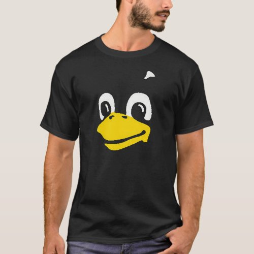 Linux Tux The Penguin Face on Black T Shirt