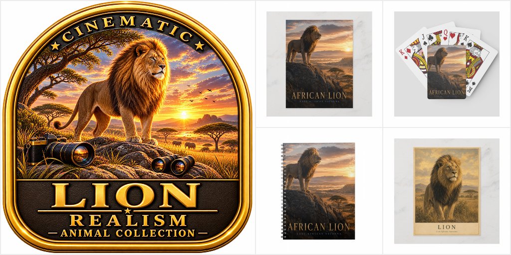 African Lion Savanna ANIMALS wildlife postcard