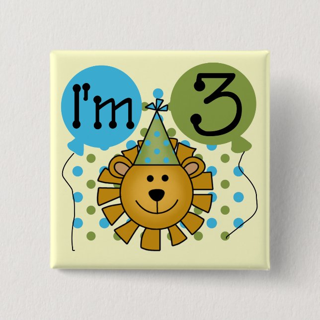 Lion 3rd Birthday T-shirts and Gifts Button (Front)