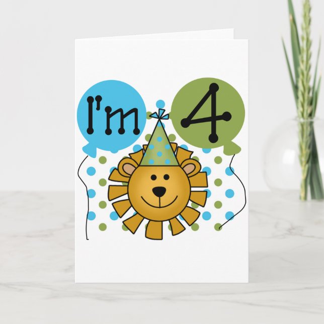 Lion 4th Birthday T-shirts and Gifts Card (Front)