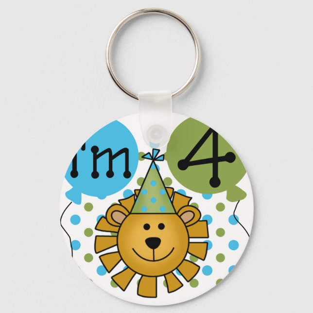 Lion 4th Birthday T-shirts and Gifts Keychain (Front)