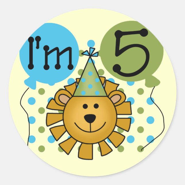 Lion 5th Birthday T-shirts and Gifts Classic Round Sticker (Front)