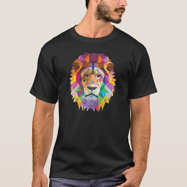 Lion Abstract Polygon Cool Geometric Wild Animal 1 T-Shirt (Front)