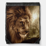 Lion Against Stormy Sky Drawstring Bag at Zazzle