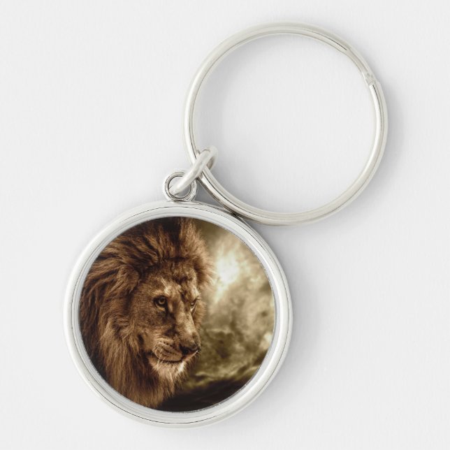 Lion against stormy sky keychain (Front)