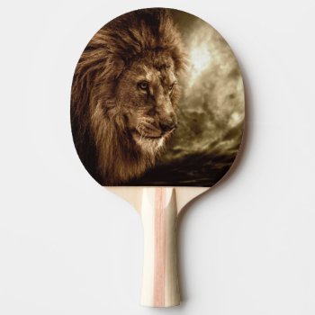 Lion Against Stormy Sky Ping Pong Paddle by wildlifecollection at Zazzle