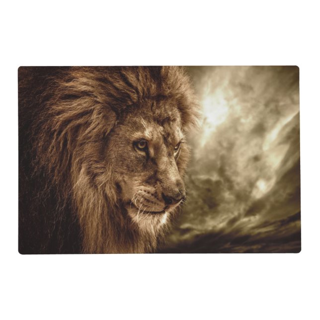 Lion against stormy sky placemat (Front)