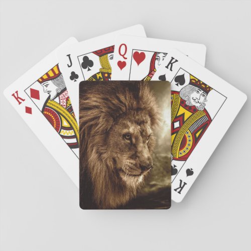Lion against stormy sky playing cards