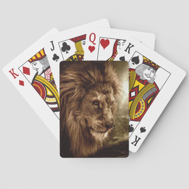 Lion against stormy sky poker cards (Back)