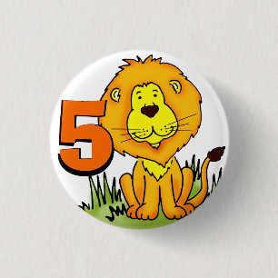 Lion age 5 birthday orange & yellow button