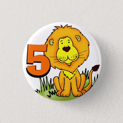 Lion age 5 birthday orange  yellow button