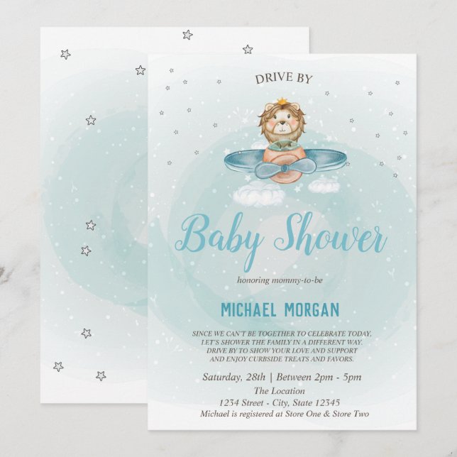 Lion Airplane Drive By Baby Shower Invitation (Front/Back)