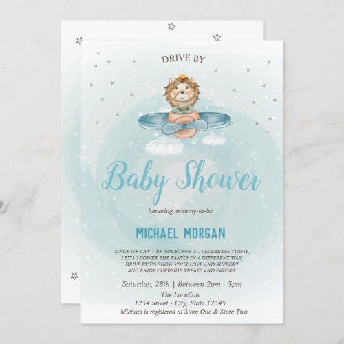 Lion Airplane Drive By Baby Shower Invitation