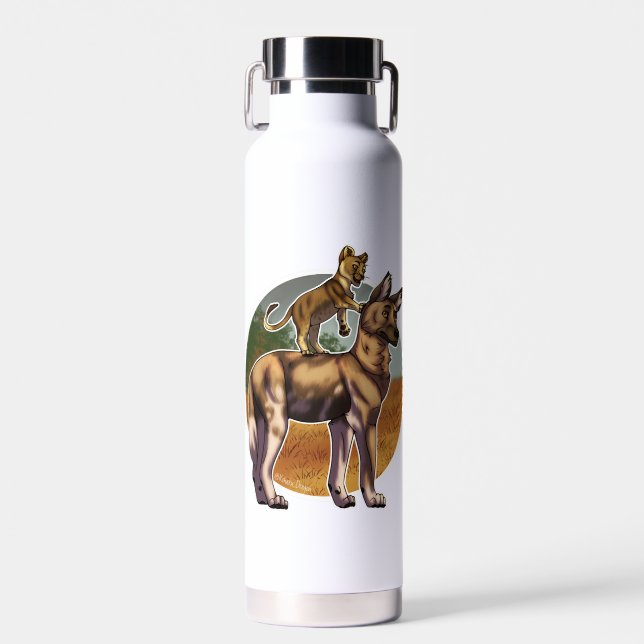 Lion and African Wild Dog Friends Water Bottle (Front)
