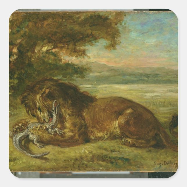 Lion and Alligator, 1863 Square Sticker (Front)