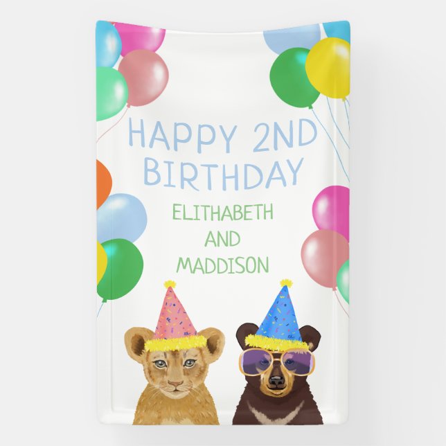 Lion and Bear Cub 2nd Birthday Banner (Vertical)