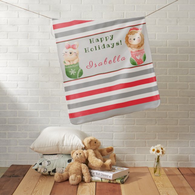Lion and Cat Customize Text and Name Baby Blanket (In Situ)