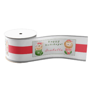 Lion and Cat Customize Text and Name Grosgrain Ribbon