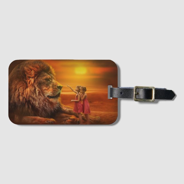 Lion and Children Luggage Tag (Front Horizontal)